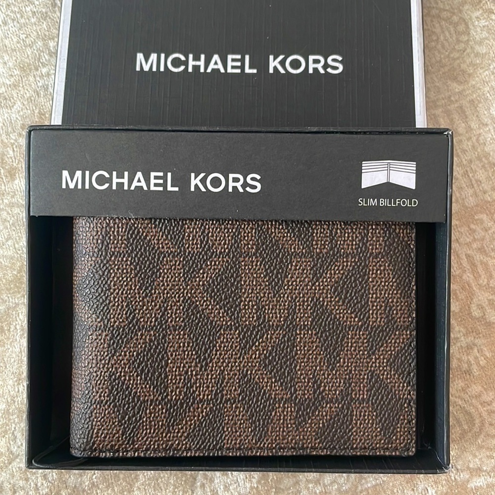 Brand New Michael Kors Jet Set Men’s Slim Billfold Brown & Black Logo Wallet - Picture 4 of 15